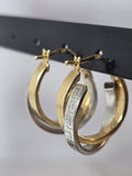 Cercei Bicolori din Aur 14K cu Design Elegant și Finisaj Texturat