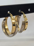 Cercei Bicolori din Aur 14K cu Design Elegant și Finisaj Texturat