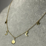 Colier din Aur 14K cu Soare, Lună și Stele – Design Celestial