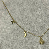 Colier din Aur 14K cu Soare, Lună și Stele – Design Celestial
