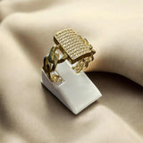 Inel aur galben model cuban cu pietre 14K