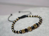 Brățară din Șnur cu Aur 14K, Mărgele Negre și Elemente Decorative Tip Zar