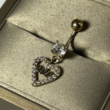 Piercing pentru buric din aur 14K cu inimă  și pietre albe – 1,77 g