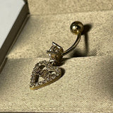 Piercing pentru buric din aur 14K cu inimă  și pietre albe – 1,77 g